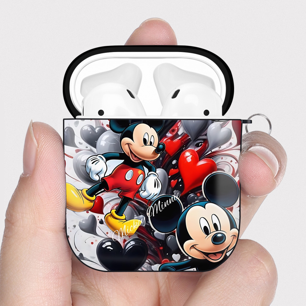 （画像用） ミッキーマウス Mickey Mouse AirPods 第2世代保護ケース ハードシェル ブラック 耐衝撃・防指紋・カラビナ付き