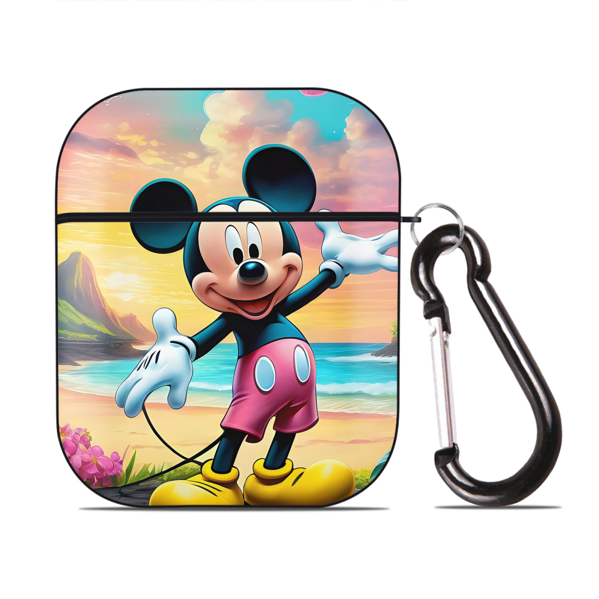 （画像用） ミッキーマウス Mickey Mouse AirPods 第2世代保護ケース ハードシェル ブラック 耐衝撃・防指紋・カラビナ付き