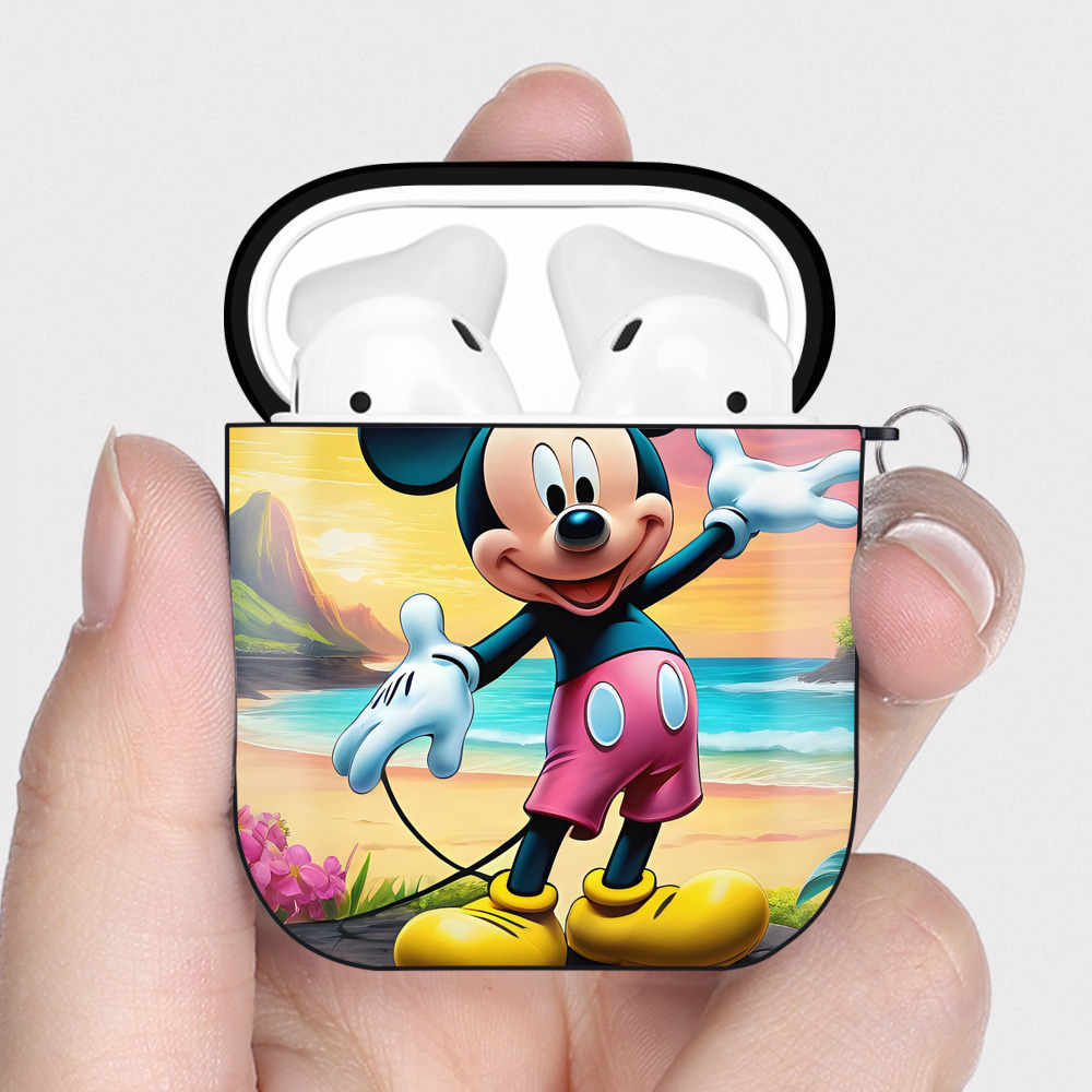 （画像用） ミッキーマウス Mickey Mouse AirPods 第2世代保護ケース ハードシェル ブラック 耐衝撃・防指紋・カラビナ付き