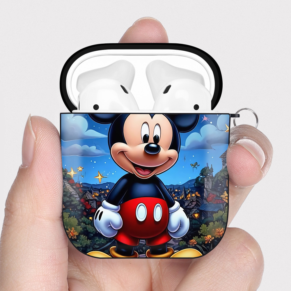 （画像用） ミッキーマウス Mickey Mouse AirPods 第2世代保護ケース ハードシェル ブラック 耐衝撃・防指紋・カラビナ付き