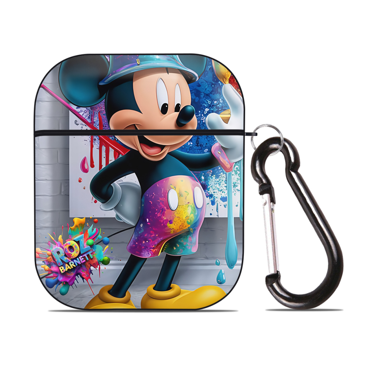 （画像用） ミッキーマウス Mickey Mouse AirPods 第2世代保護ケース ハードシェル ブラック 耐衝撃・防指紋・カラビナ付き