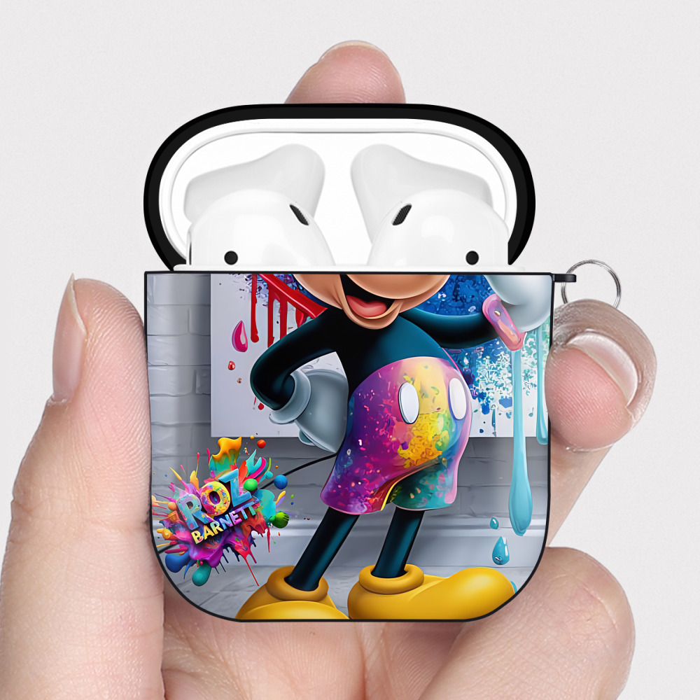 （画像用） ミッキーマウス Mickey Mouse AirPods 第2世代保護ケース ハードシェル ブラック 耐衝撃・防指紋・カラビナ付き