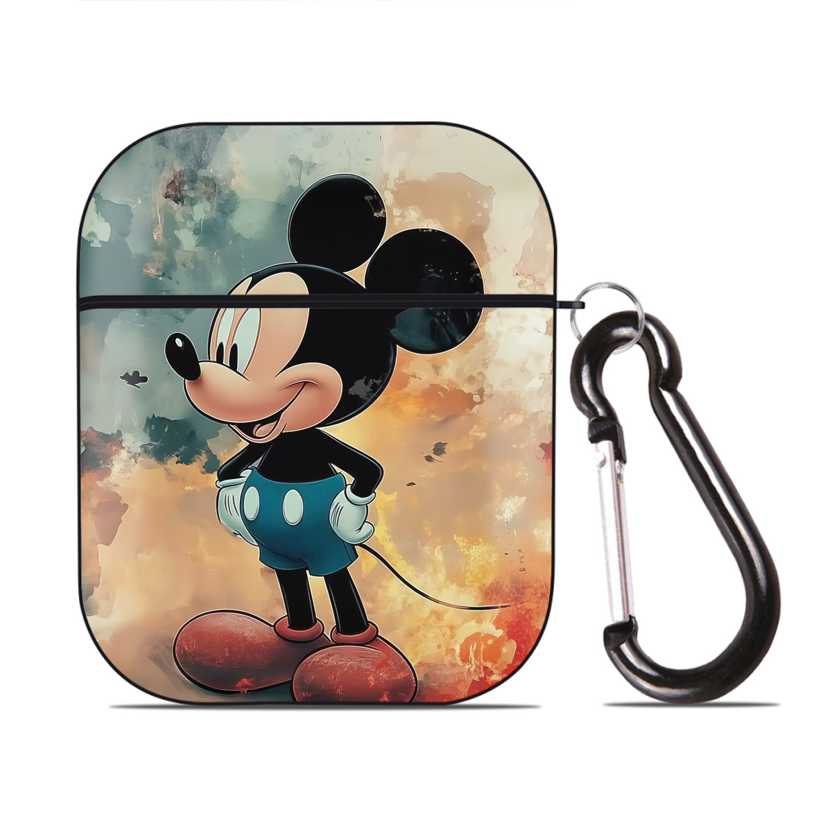 （画像用） ミッキーマウス Mickey Mouse AirPods 第2世代保護ケース ハードシェル ブラック 耐衝撃・防指紋・カラビナ付き