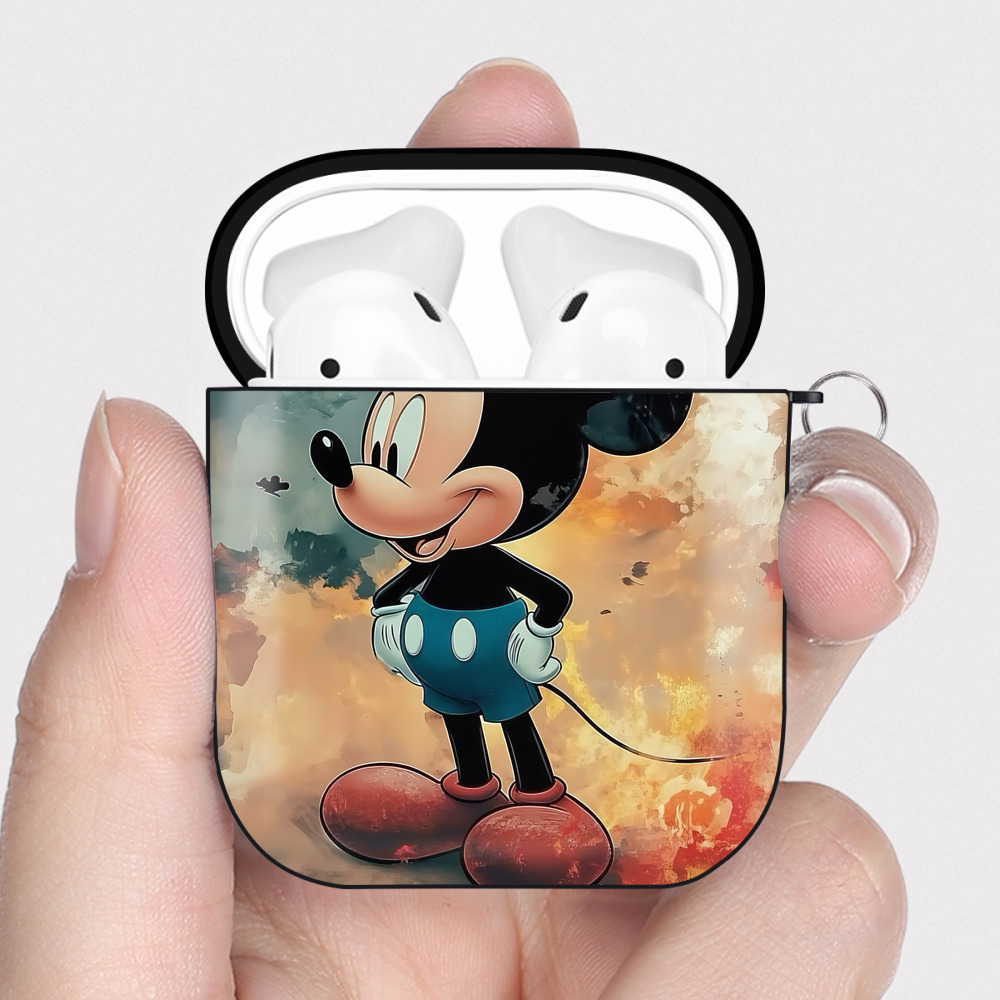 （画像用） ミッキーマウス Mickey Mouse AirPods 第2世代保護ケース ハードシェル ブラック 耐衝撃・防指紋・カラビナ付き