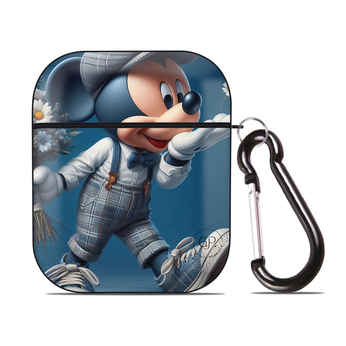 （画像用） ミッキーマウス Mickey Mouse AirPods 第2世代保護ケース ハードシェル ブラック 耐衝撃・防指紋・カラビナ付き