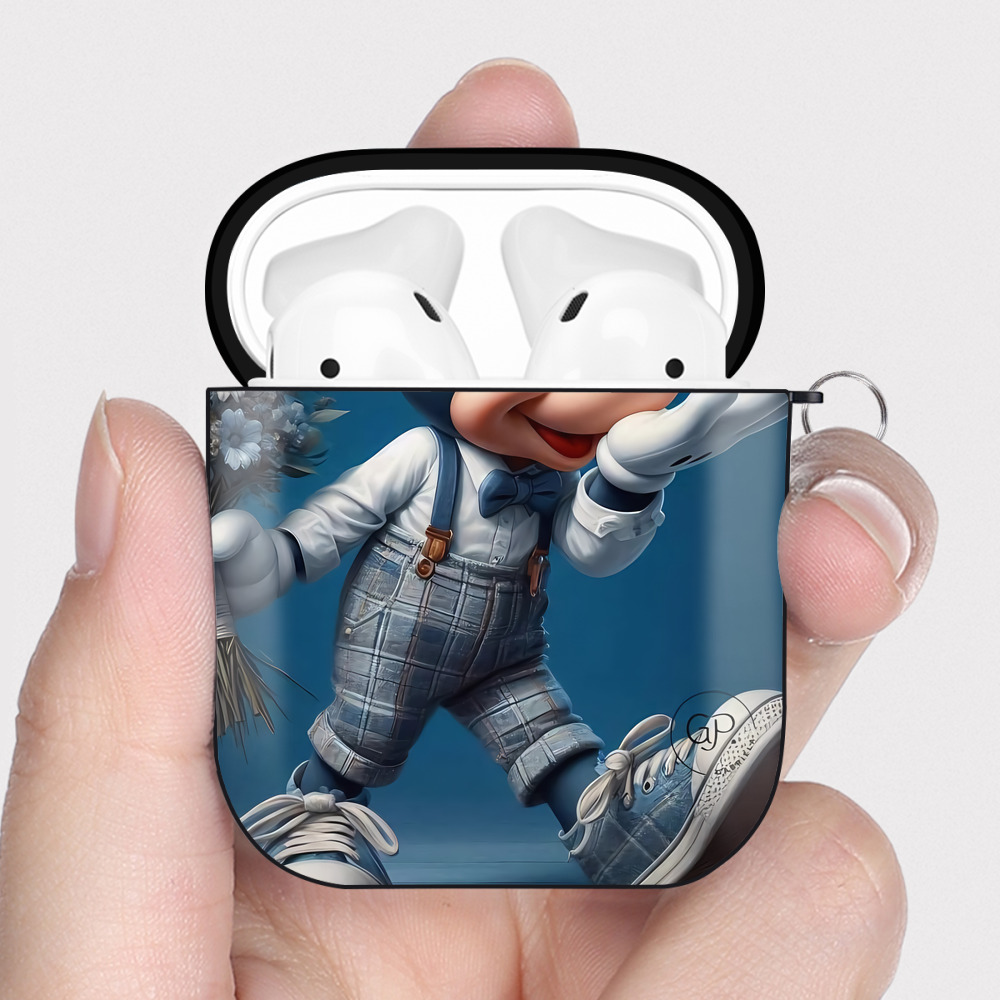 （画像用） ミッキーマウス Mickey Mouse AirPods 第2世代保護ケース ハードシェル ブラック 耐衝撃・防指紋・カラビナ付き