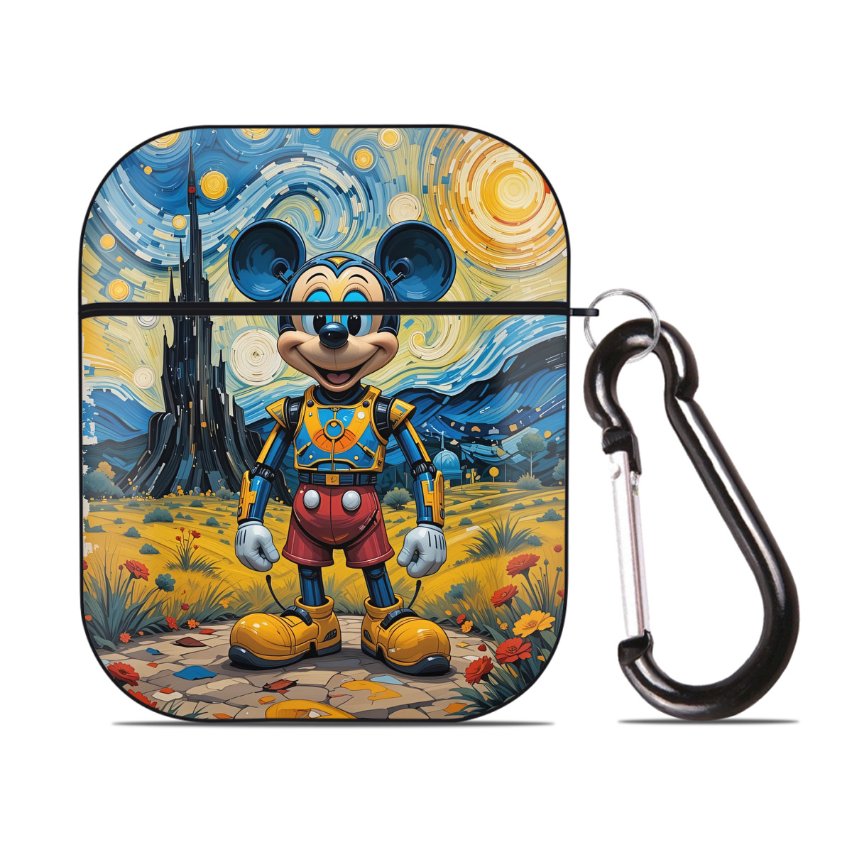 （画像用） ミッキーマウス Mickey Mouse AirPods 第2世代保護ケース ハードシェル ブラック 耐衝撃・防指紋・カラビナ付き