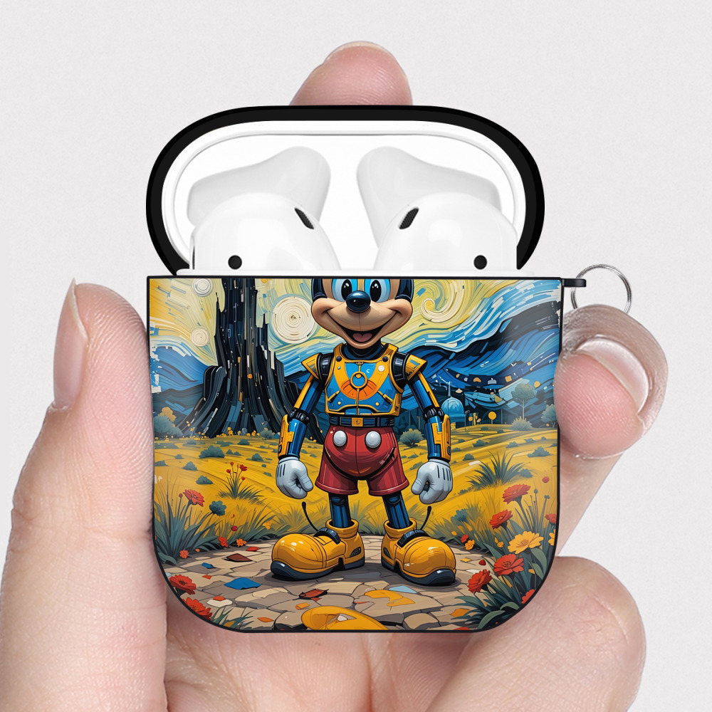 （画像用） ミッキーマウス Mickey Mouse AirPods 第2世代保護ケース ハードシェル ブラック 耐衝撃・防指紋・カラビナ付き