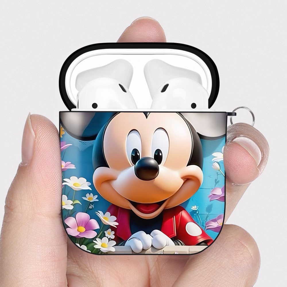 （画像用） ミッキーマウス Mickey Mouse AirPods 第2世代保護ケース ハードシェル ブラック 耐衝撃・防指紋・カラビナ付き