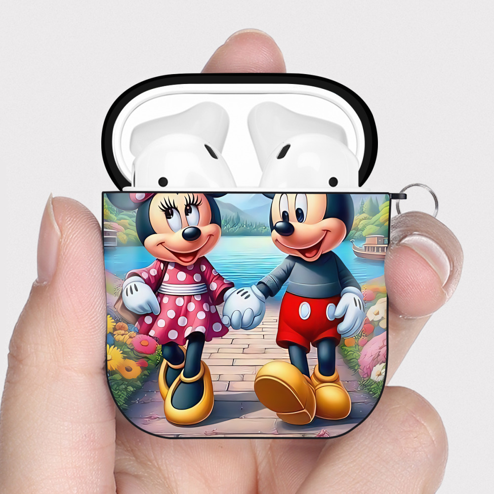 （画像用） ミッキーマウス Mickey Mouse AirPods 第2世代保護ケース ハードシェル ブラック 耐衝撃・防指紋・カラビナ付き