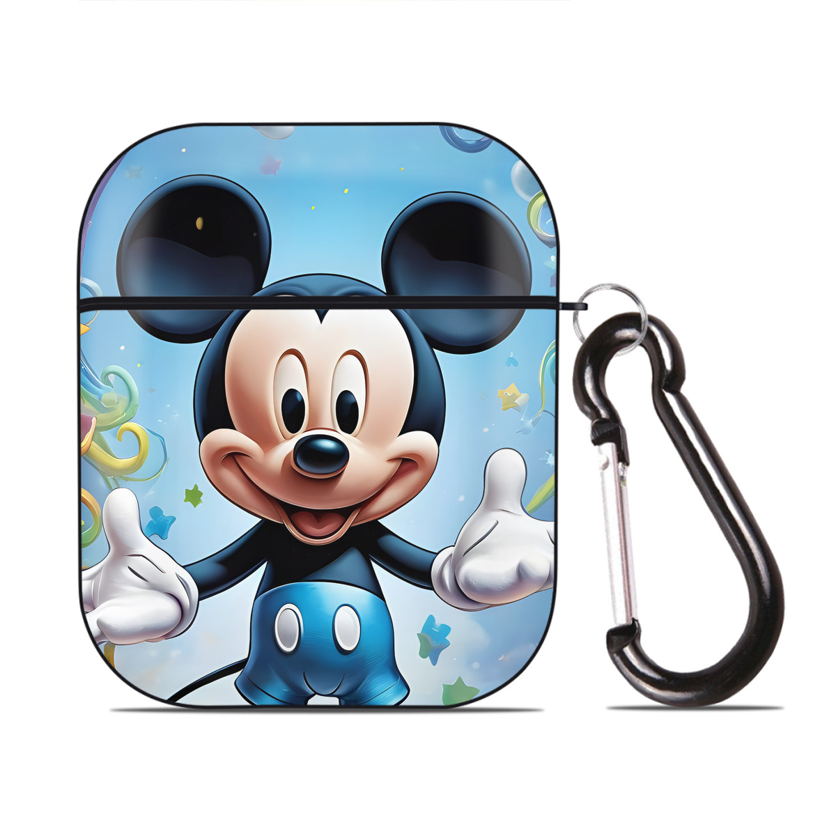 （画像用） ミッキーマウス Mickey Mouse AirPods 第2世代保護ケース ハードシェル ブラック 耐衝撃・防指紋・カラビナ付き