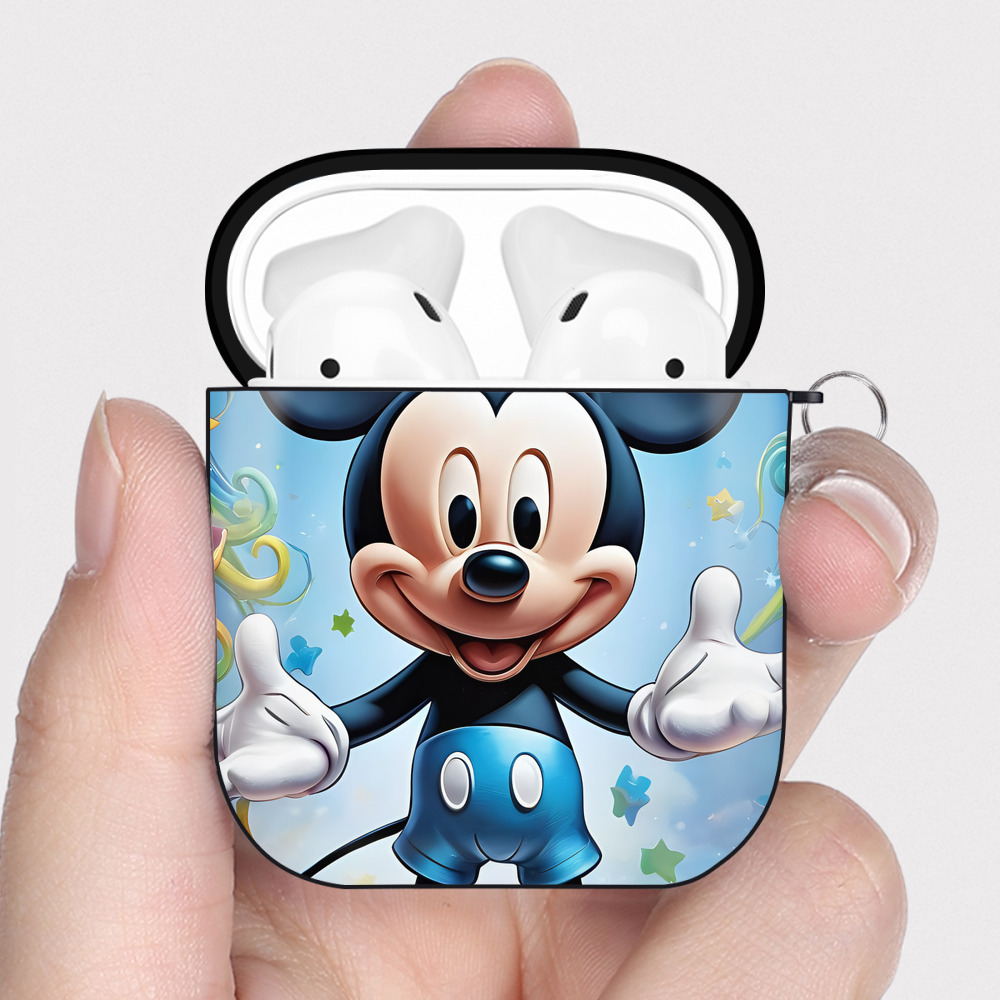 （画像用） ミッキーマウス Mickey Mouse AirPods 第2世代保護ケース ハードシェル ブラック 耐衝撃・防指紋・カラビナ付き
