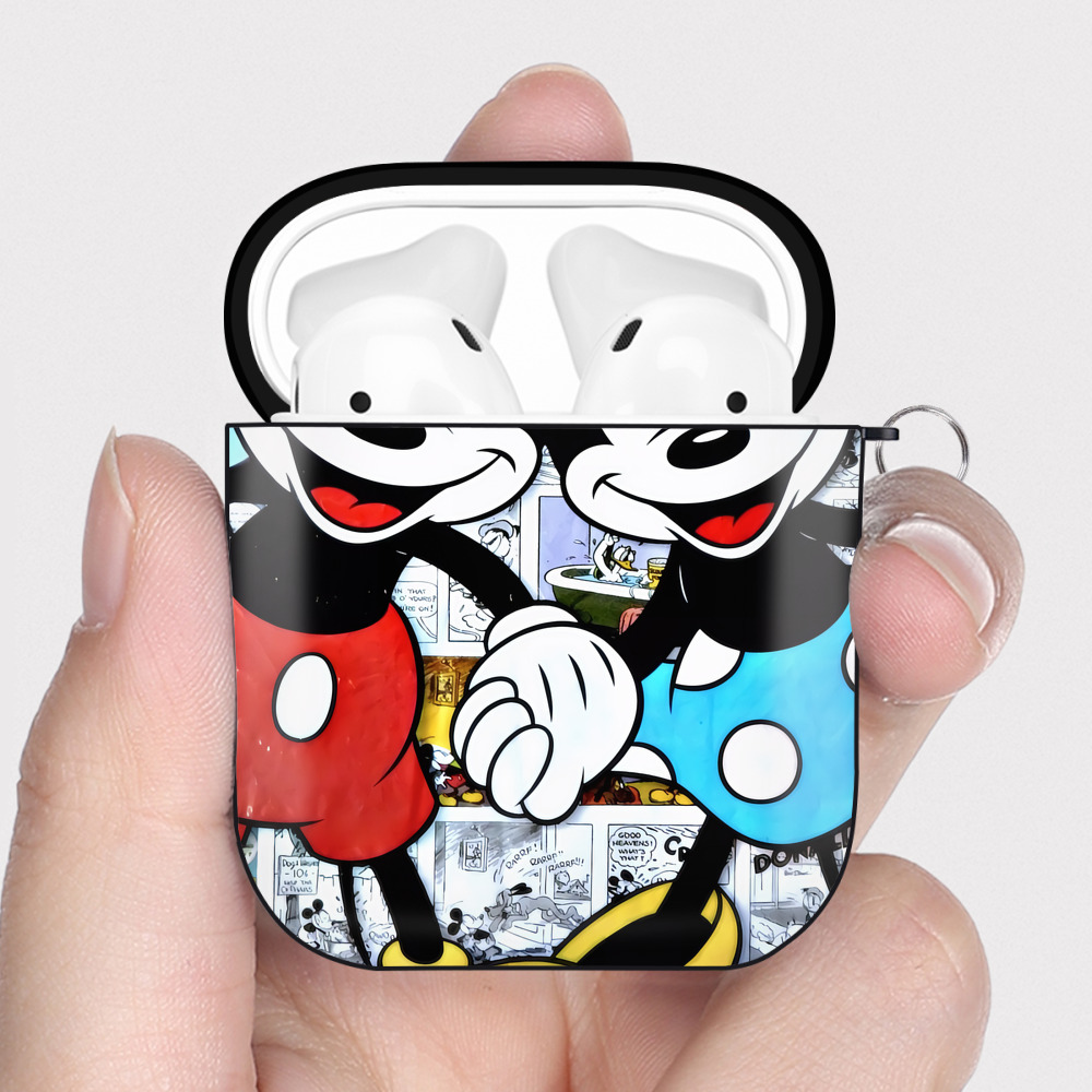 ミッキーマウス Mickey Mouse AirPods 第2世代保護ケース ハードシェル ブラック 耐衝撃・防指紋・カラビナ付き