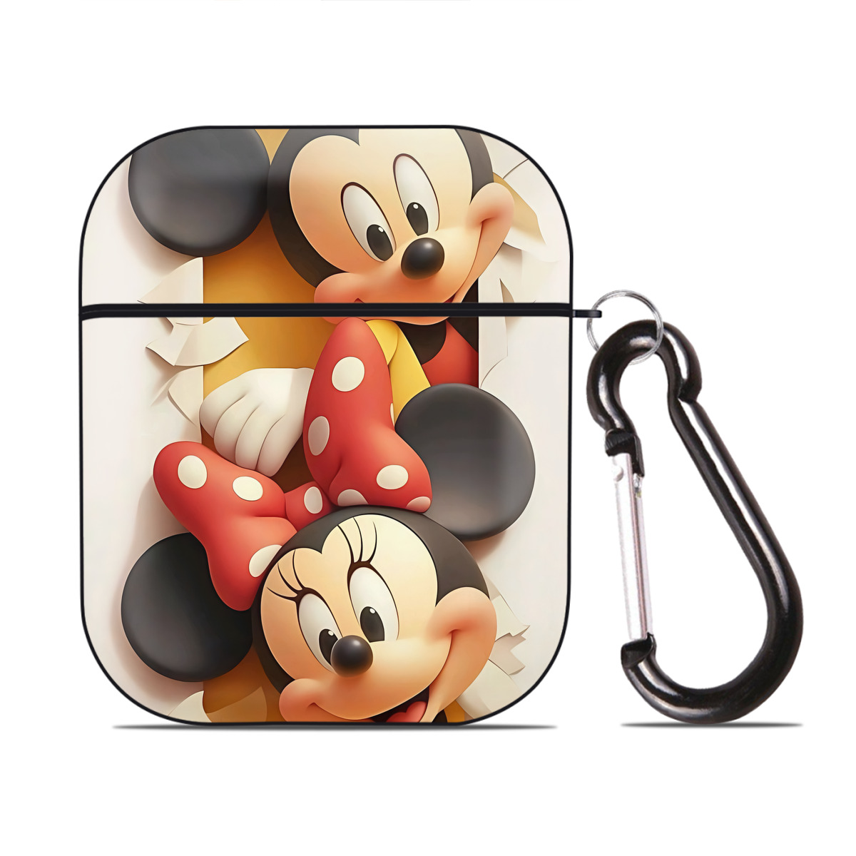 （画像用） ミッキーマウス Mickey Mouse AirPods 第2世代保護ケース ハードシェル ブラック 耐衝撃・防指紋・カラビナ付き