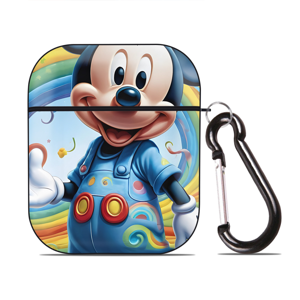 （画像用） ミッキーマウス Mickey Mouse AirPods 第2世代保護ケース ハードシェル ブラック 耐衝撃・防指紋・カラビナ付き