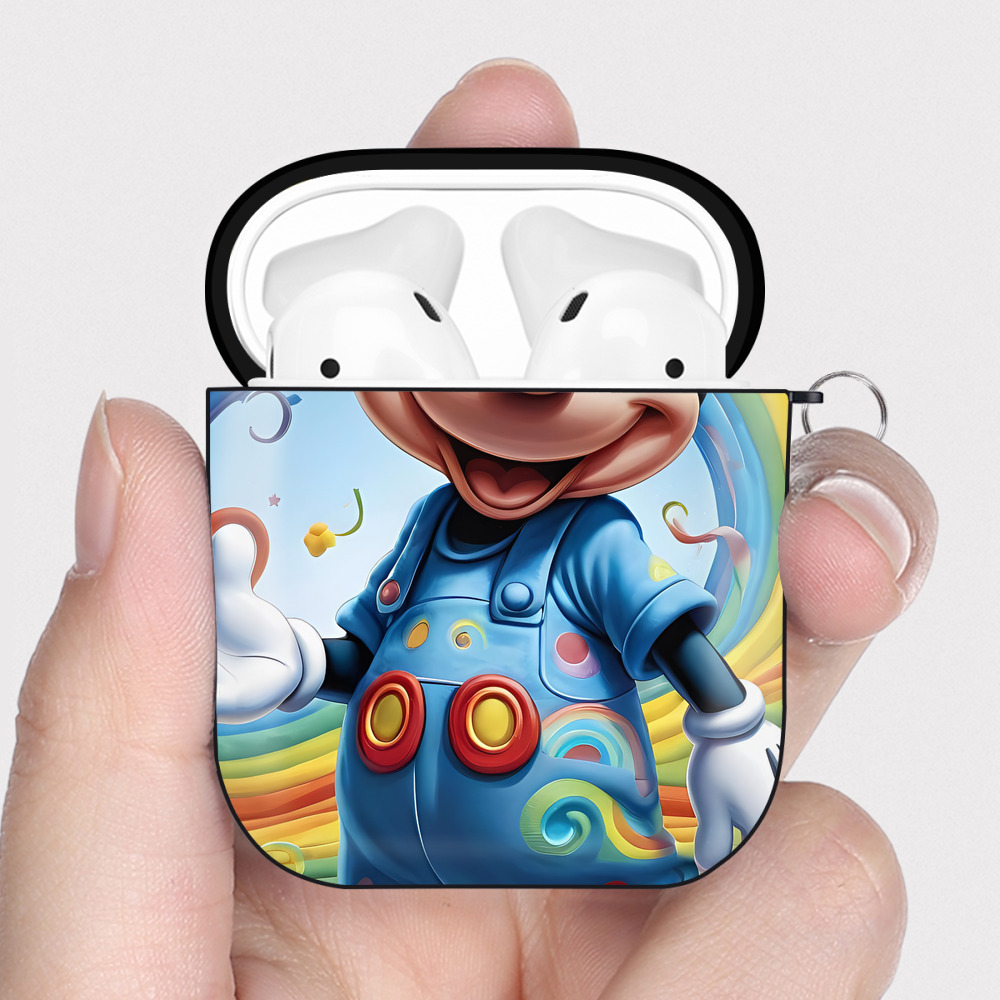 ミッキーマウス Mickey Mouse AirPods 第2世代保護ケース ハードシェル ブラック 耐衝撃・防指紋・カラビナ付き