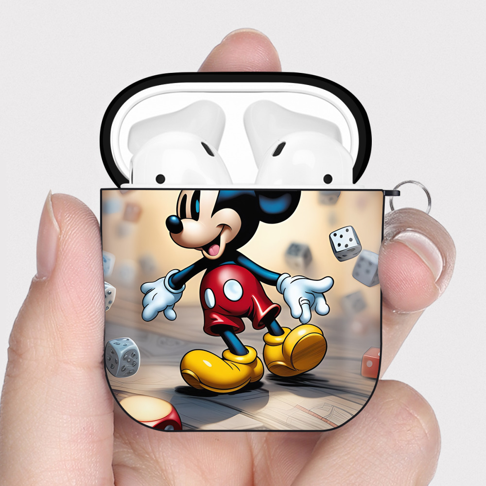 （画像用） ミッキーマウス Mickey Mouse AirPods 第2世代保護ケース ハードシェル ブラック 耐衝撃・防指紋・カラビナ付き