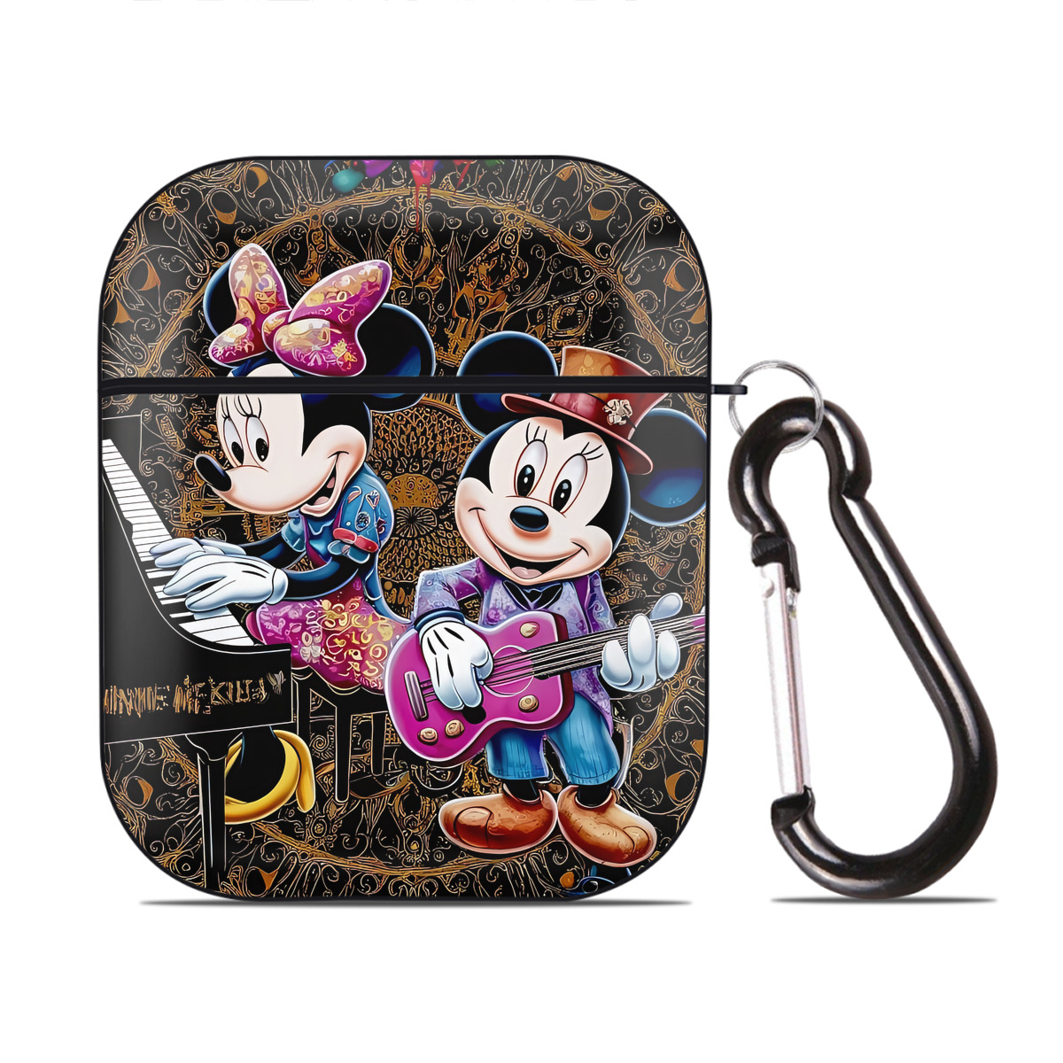 （画像用） ミッキーマウス Mickey Mouse AirPods 第2世代保護ケース ハードシェル ブラック 耐衝撃・防指紋・カラビナ付き