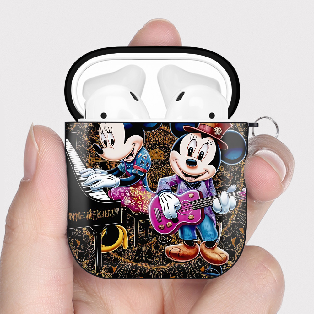 （画像用） ミッキーマウス Mickey Mouse AirPods 第2世代保護ケース ハードシェル ブラック 耐衝撃・防指紋・カラビナ付き