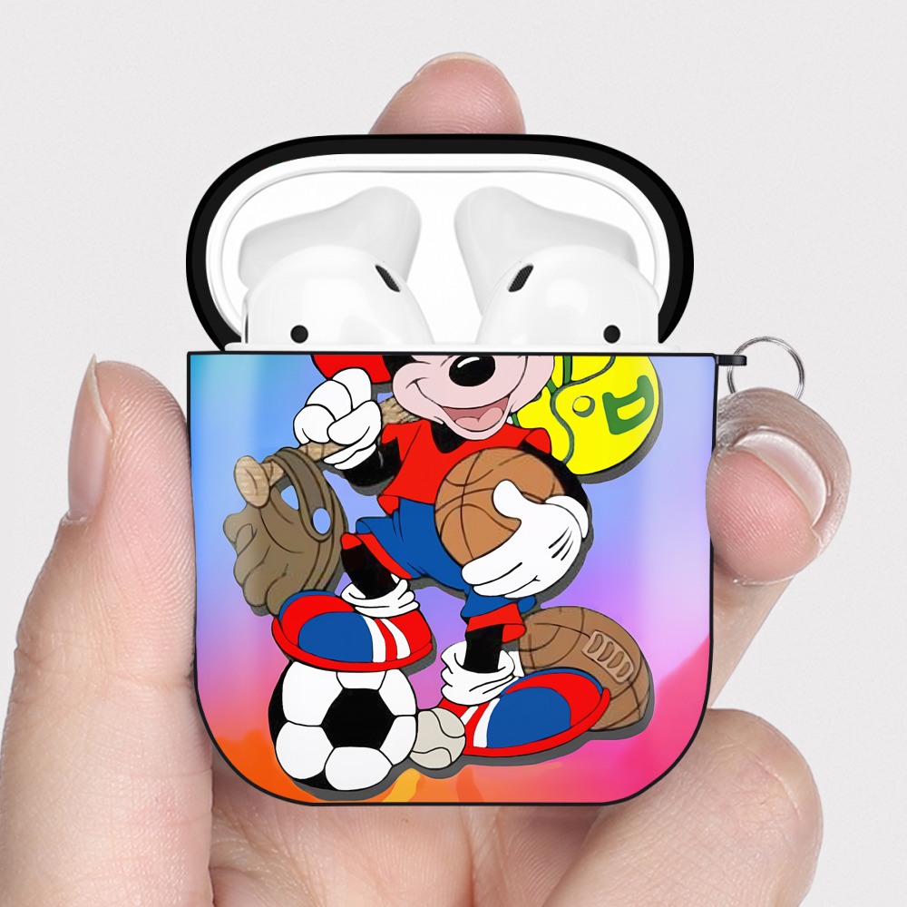 （画像用） ミッキーマウス Mickey Mouse AirPods 第2世代保護ケース ハードシェル ブラック 耐衝撃・防指紋・カラビナ付き