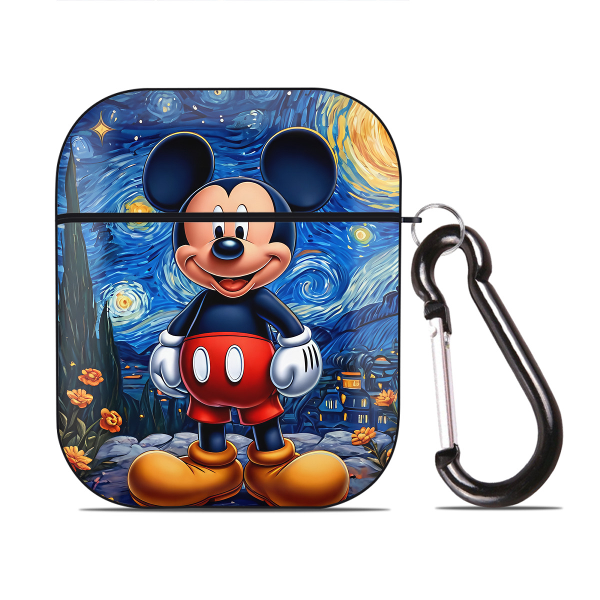 （画像用） ミッキーマウス Mickey Mouse AirPods 第2世代保護ケース ハードシェル ブラック 耐衝撃・防指紋・カラビナ付き