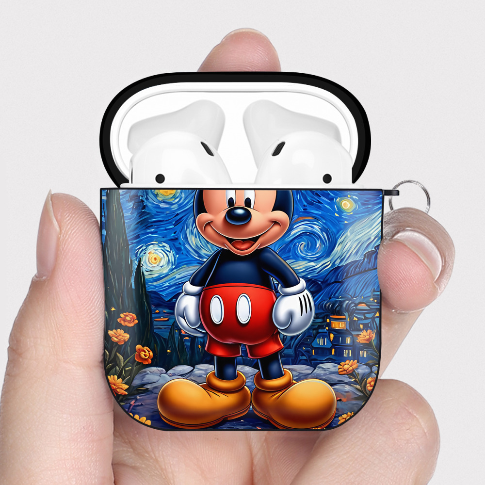 （画像用） ミッキーマウス Mickey Mouse AirPods 第2世代保護ケース ハードシェル ブラック 耐衝撃・防指紋・カラビナ付き