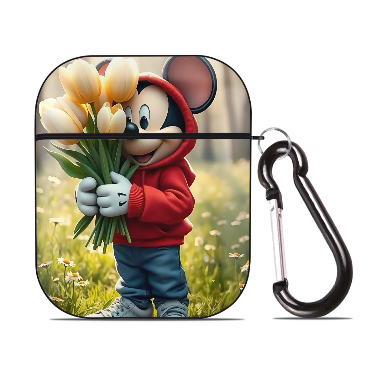 （画像用） ミッキーマウス Mickey Mouse AirPods 第2世代保護ケース ハードシェル ブラック 耐衝撃・防指紋・カラビナ付き