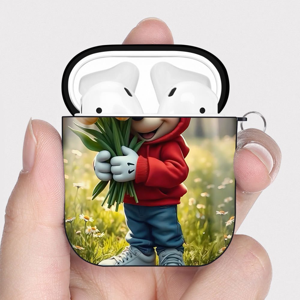 ミッキーマウス Mickey Mouse AirPods 第2世代保護ケース ハードシェル ブラック 耐衝撃・防指紋・カラビナ付き