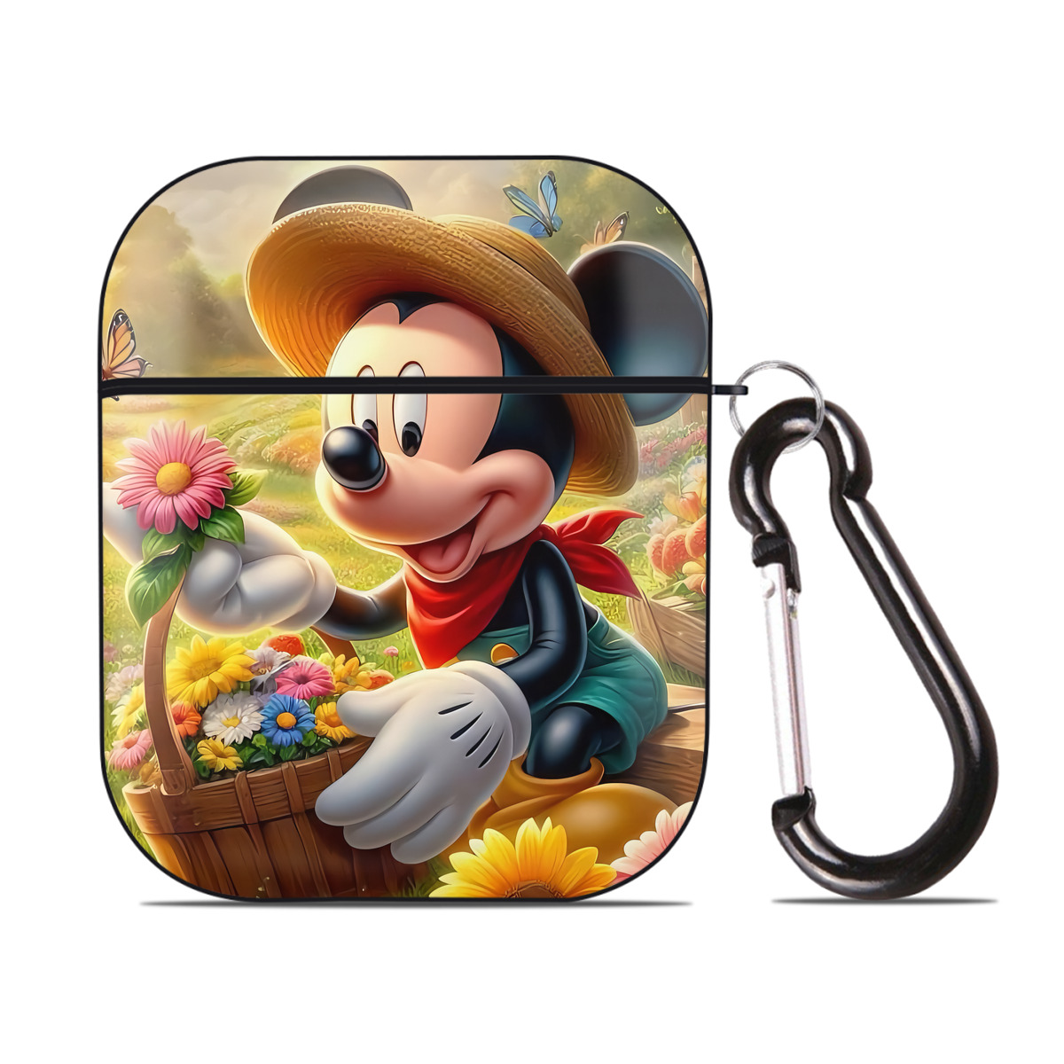 （画像用） ミッキーマウス Mickey Mouse AirPods 第2世代保護ケース ハードシェル ブラック 耐衝撃・防指紋・カラビナ付き