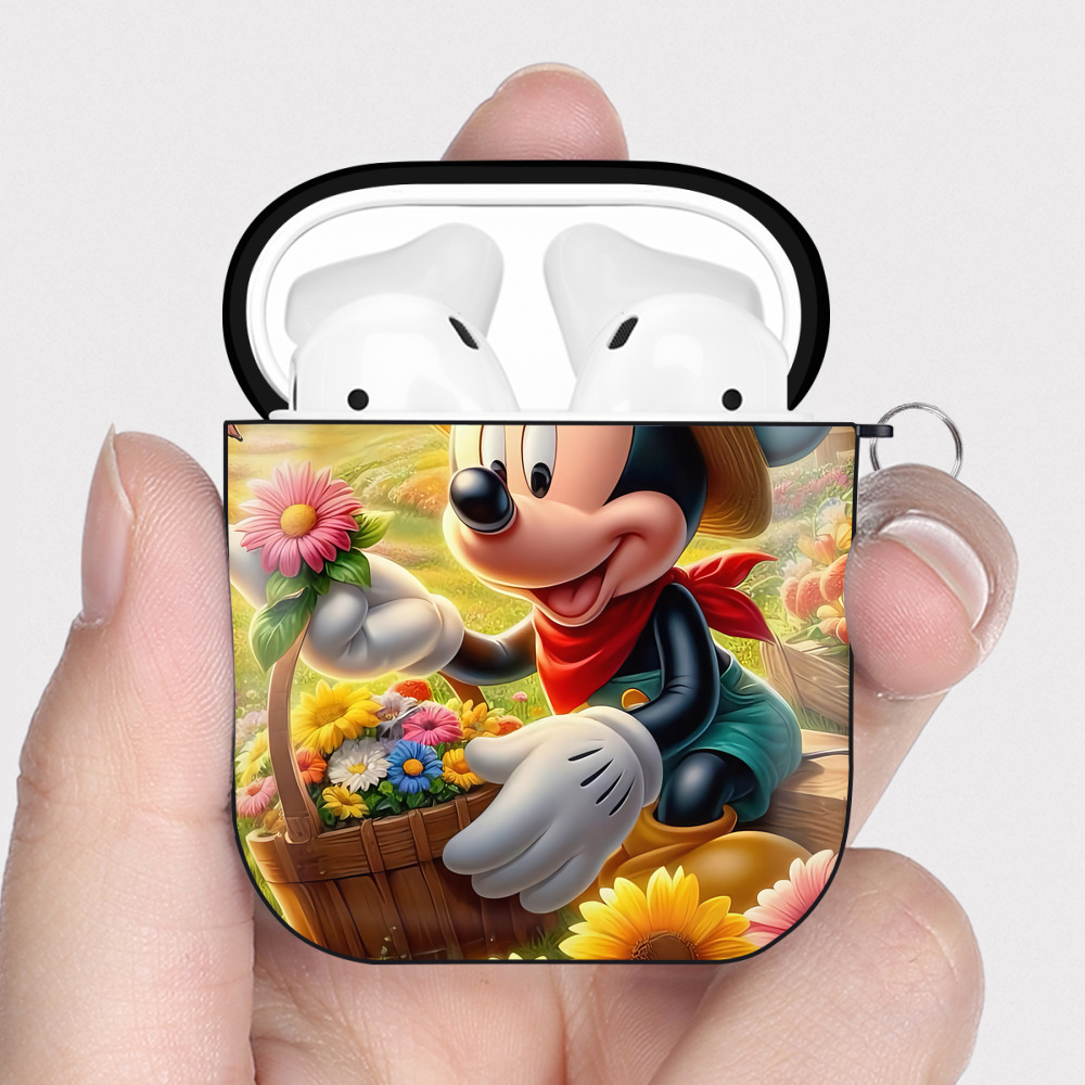 （画像用） ミッキーマウス Mickey Mouse AirPods 第2世代保護ケース ハードシェル ブラック 耐衝撃・防指紋・カラビナ付き