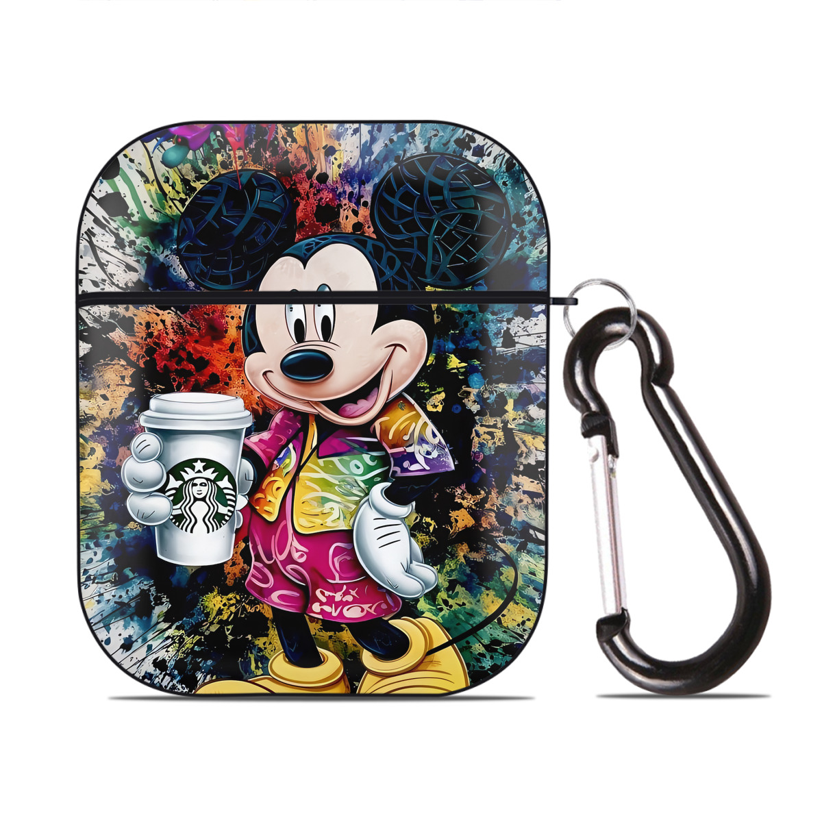 （画像用） ミッキーマウス Mickey Mouse AirPods 第2世代保護ケース ハードシェル ブラック 耐衝撃・防指紋・カラビナ付き