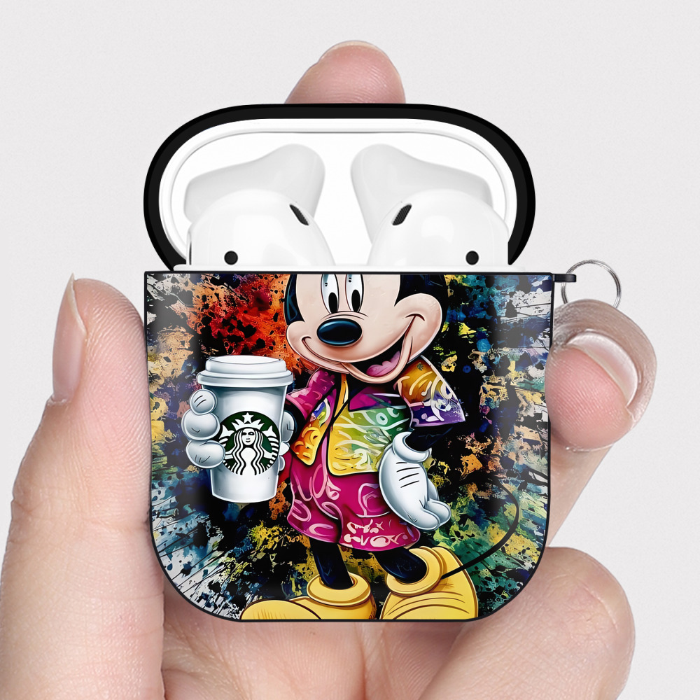 （画像用） ミッキーマウス Mickey Mouse AirPods 第2世代保護ケース ハードシェル ブラック 耐衝撃・防指紋・カラビナ付き