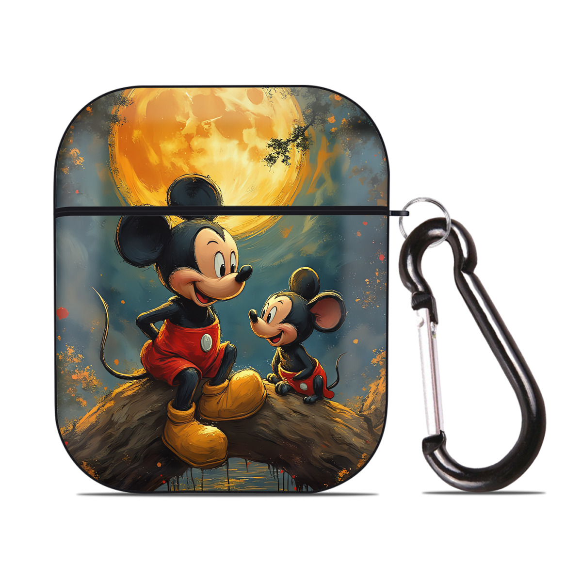 （画像用） ミッキーマウス Mickey Mouse AirPods 第2世代保護ケース ハードシェル ブラック 耐衝撃・防指紋・カラビナ付き