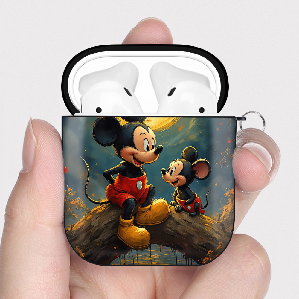 （画像用） ミッキーマウス Mickey Mouse AirPods 第2世代保護ケース ハードシェル ブラック 耐衝撃・防指紋・カラビナ付き