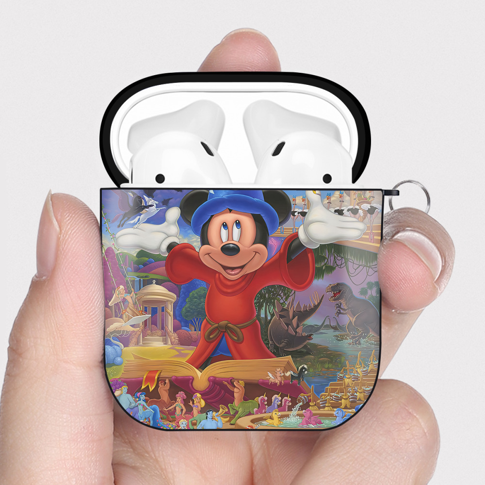 （画像用） ミッキーマウス Mickey Mouse AirPods 第2世代保護ケース ハードシェル ブラック 耐衝撃・防指紋・カラビナ付き