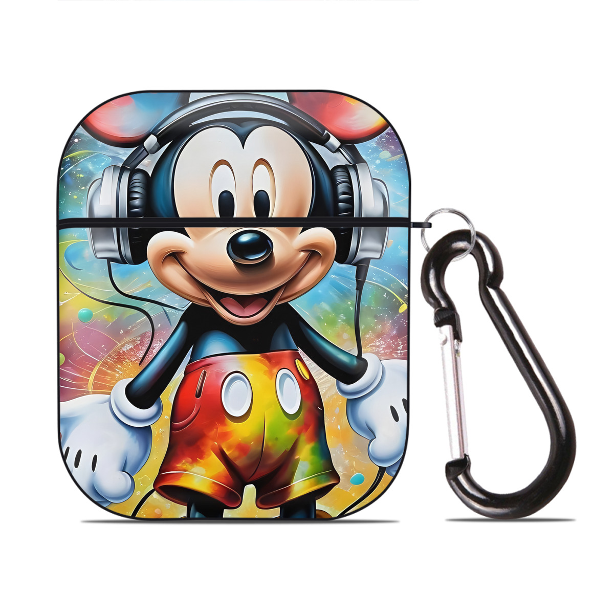 （画像用） ミッキーマウス Mickey Mouse AirPods 第2世代保護ケース ハードシェル ブラック 耐衝撃・防指紋・カラビナ付き