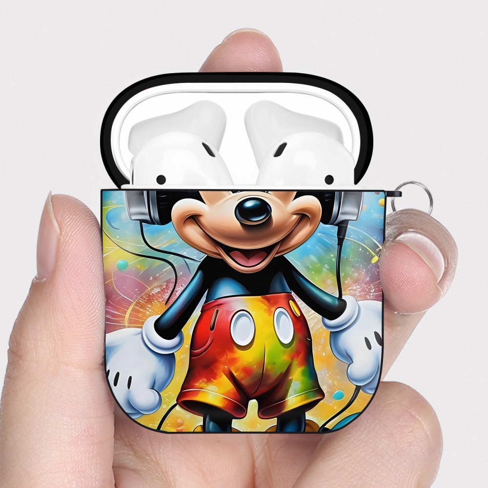 （画像用） ミッキーマウス Mickey Mouse AirPods 第2世代保護ケース ハードシェル ブラック 耐衝撃・防指紋・カラビナ付き
