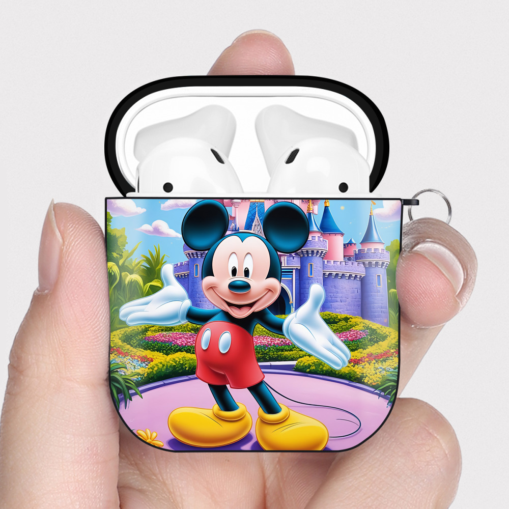 （画像用） ミッキーマウス Mickey Mouse AirPods 第2世代保護ケース ハードシェル ブラック 耐衝撃・防指紋・カラビナ付き