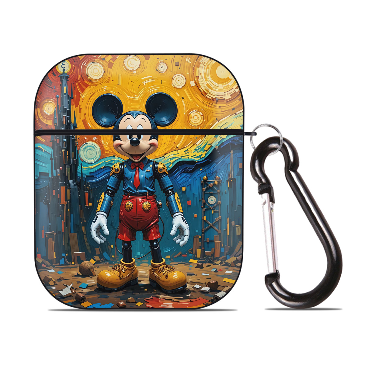 （画像用） ミッキーマウス Mickey Mouse AirPods 第2世代保護ケース ハードシェル ブラック 耐衝撃・防指紋・カラビナ付き