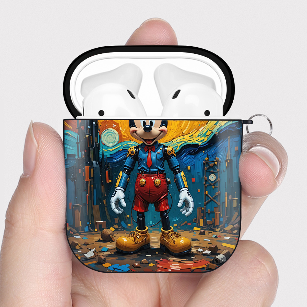 （画像用） ミッキーマウス Mickey Mouse AirPods 第2世代保護ケース ハードシェル ブラック 耐衝撃・防指紋・カラビナ付き