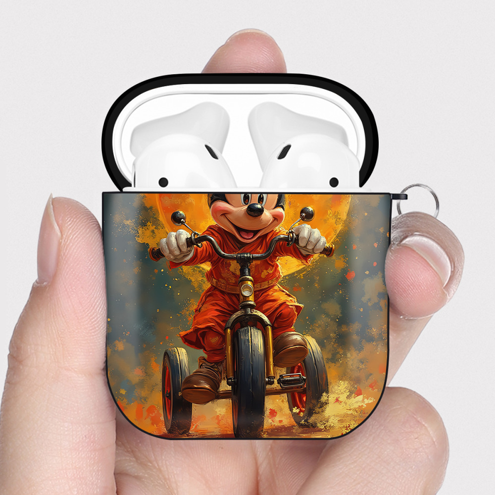 （画像用） ミッキーマウス Mickey Mouse AirPods 第2世代保護ケース ハードシェル ブラック 耐衝撃・防指紋・カラビナ付き