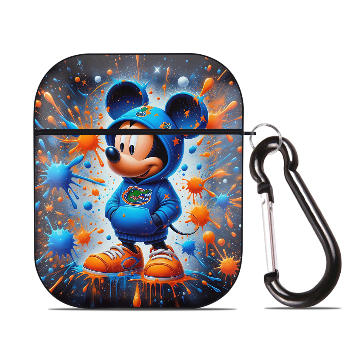 （画像用） ミッキーマウス Mickey Mouse AirPods 第2世代保護ケース ハードシェル ブラック 耐衝撃・防指紋・カラビナ付き