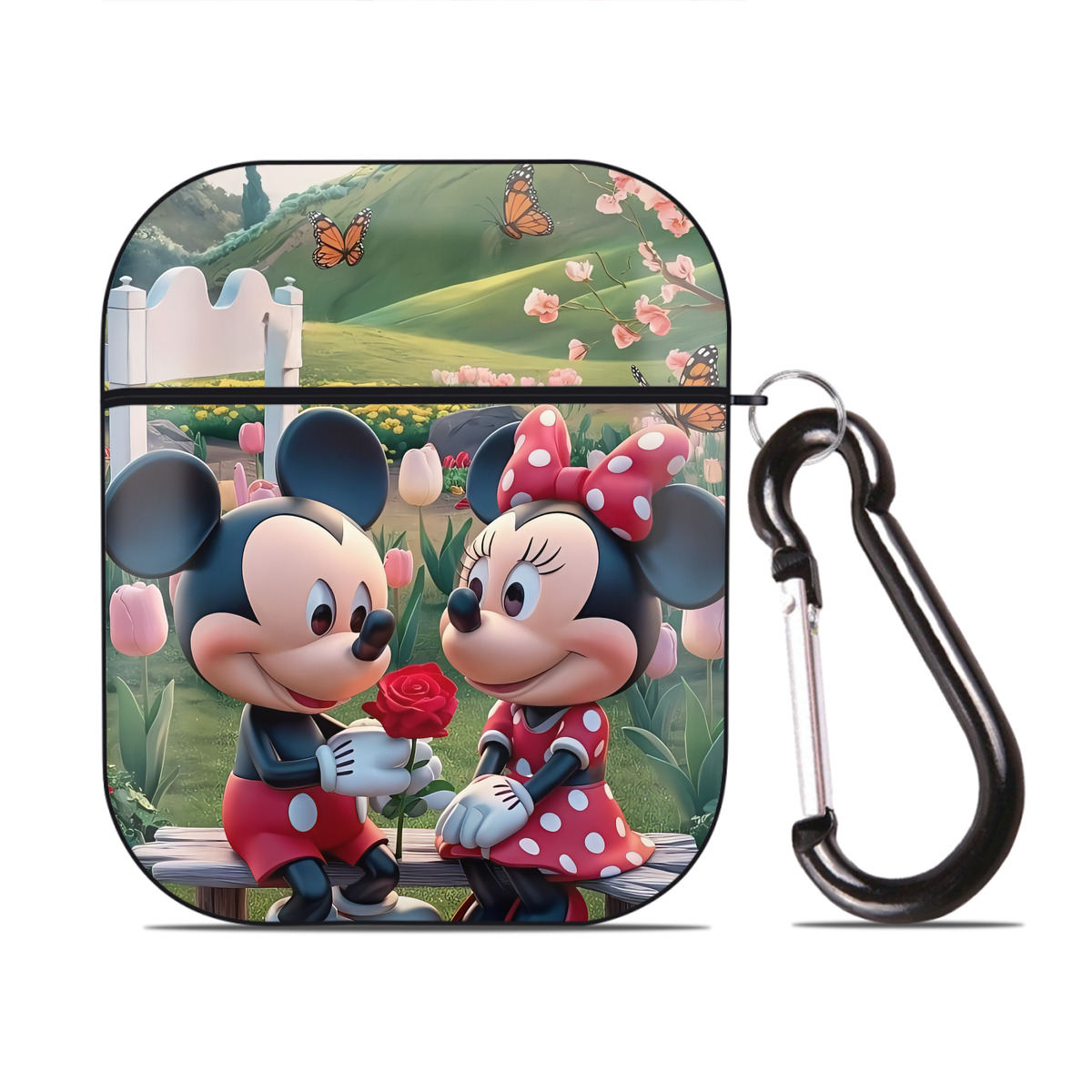 （画像用） ミッキーマウス Mickey Mouse AirPods 第2世代保護ケース ハードシェル ブラック 耐衝撃・防指紋・カラビナ付き
