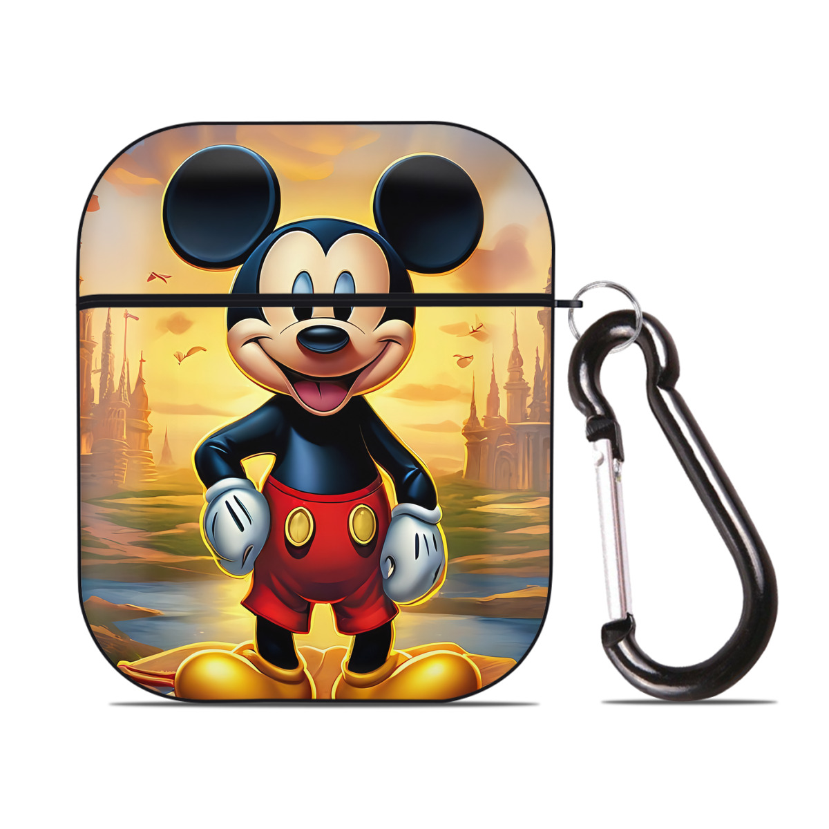 （画像用） ミッキーマウス Mickey Mouse AirPods 第2世代保護ケース ハードシェル ブラック 耐衝撃・防指紋・カラビナ付き