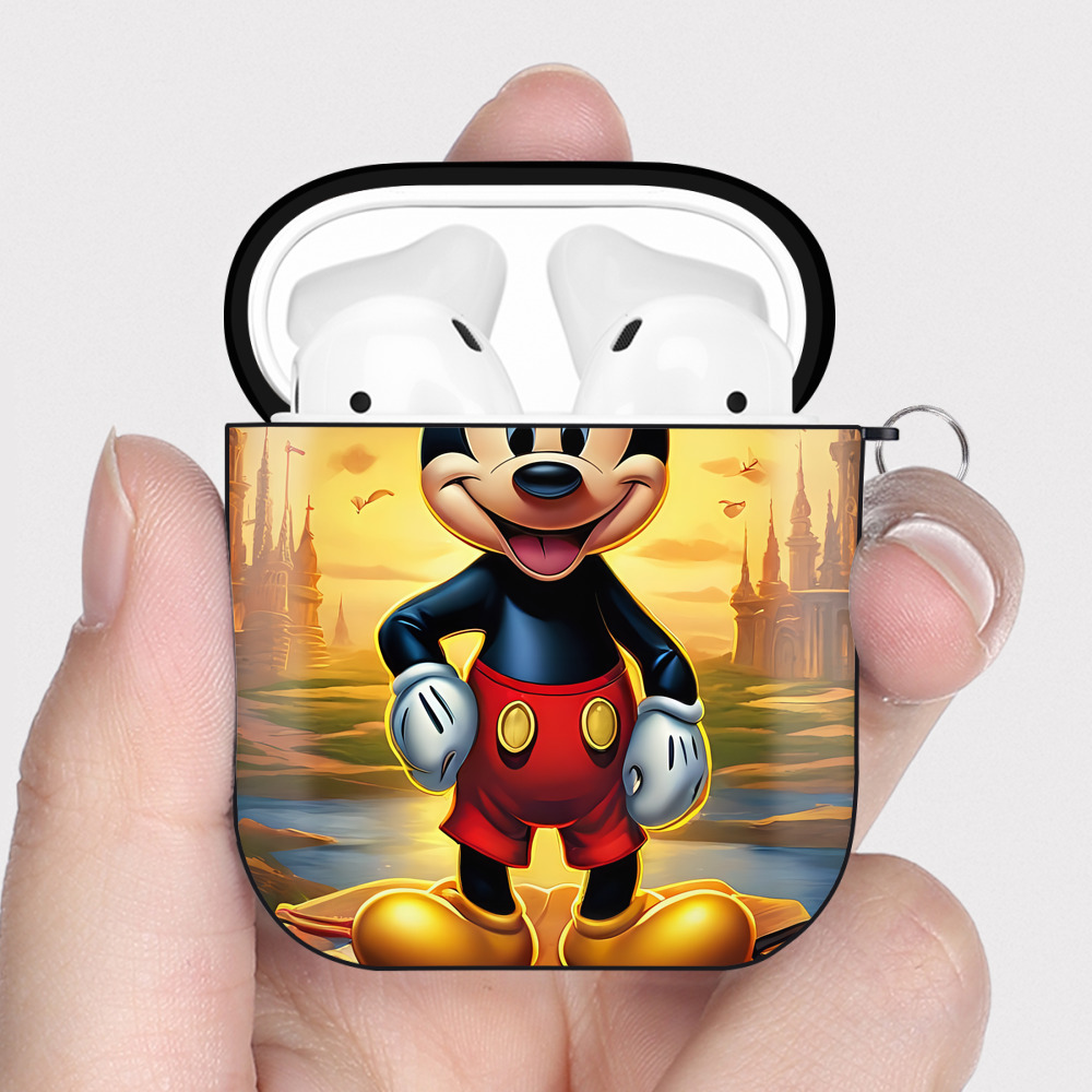 （画像用） ミッキーマウス Mickey Mouse AirPods 第2世代保護ケース ハードシェル ブラック 耐衝撃・防指紋・カラビナ付き