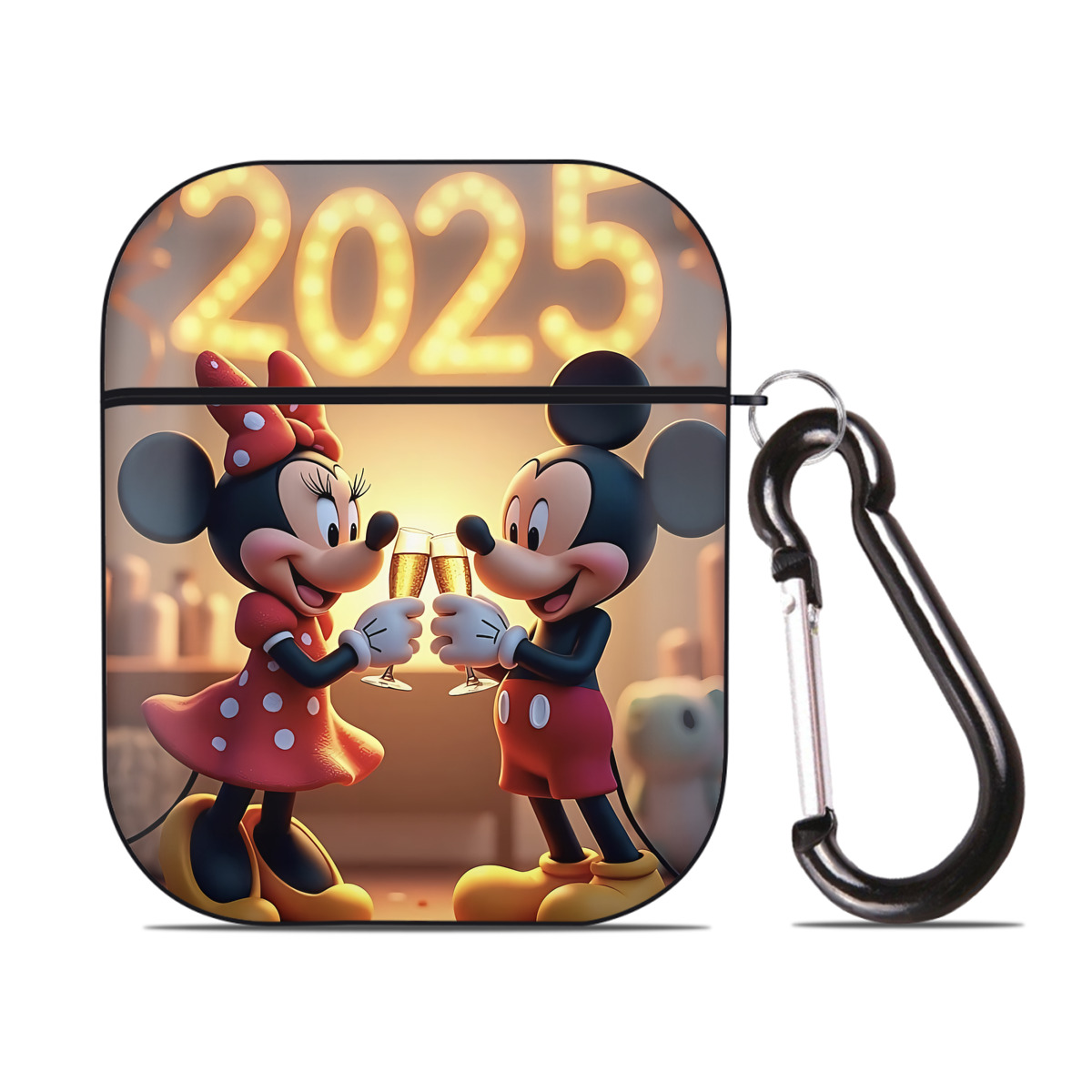 （画像用） ミッキーマウス Mickey Mouse AirPods 第2世代保護ケース ハードシェル ブラック 耐衝撃・防指紋・カラビナ付き