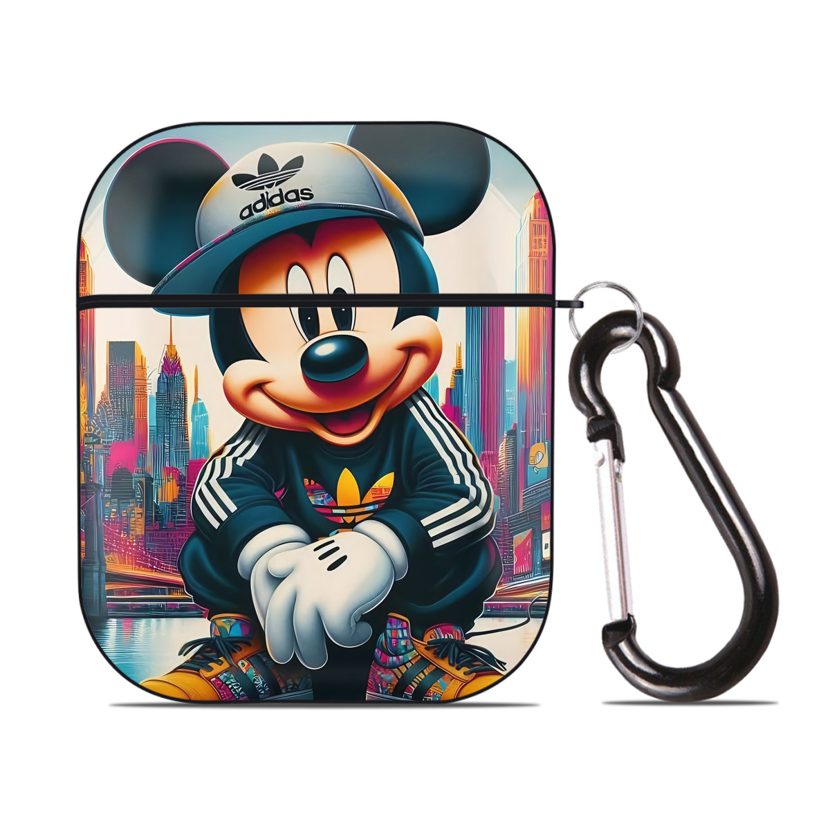 （画像用） ミッキーマウス Mickey Mouse AirPods 第2世代保護ケース ハードシェル ブラック 耐衝撃・防指紋・カラビナ付き