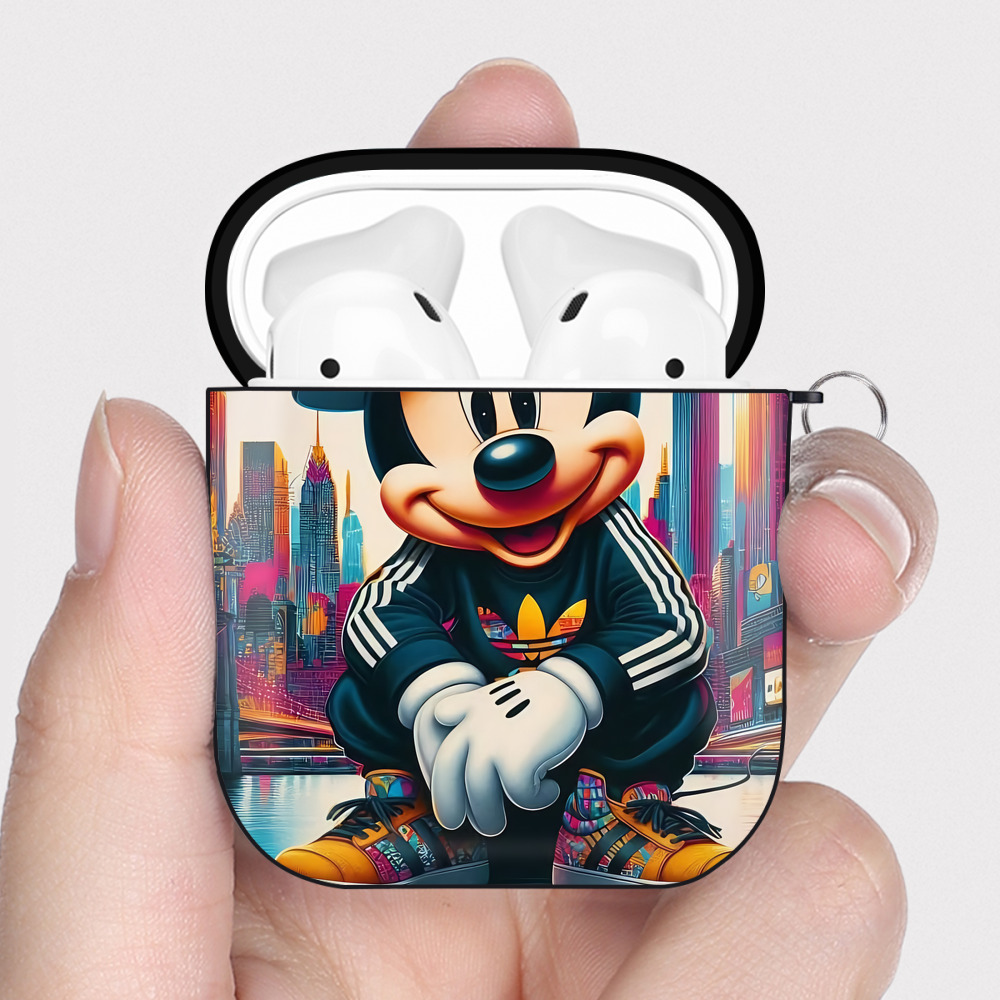 ミッキーマウス Mickey Mouse AirPods 第2世代保護ケース ハードシェル ブラック 耐衝撃・防指紋・カラビナ付き