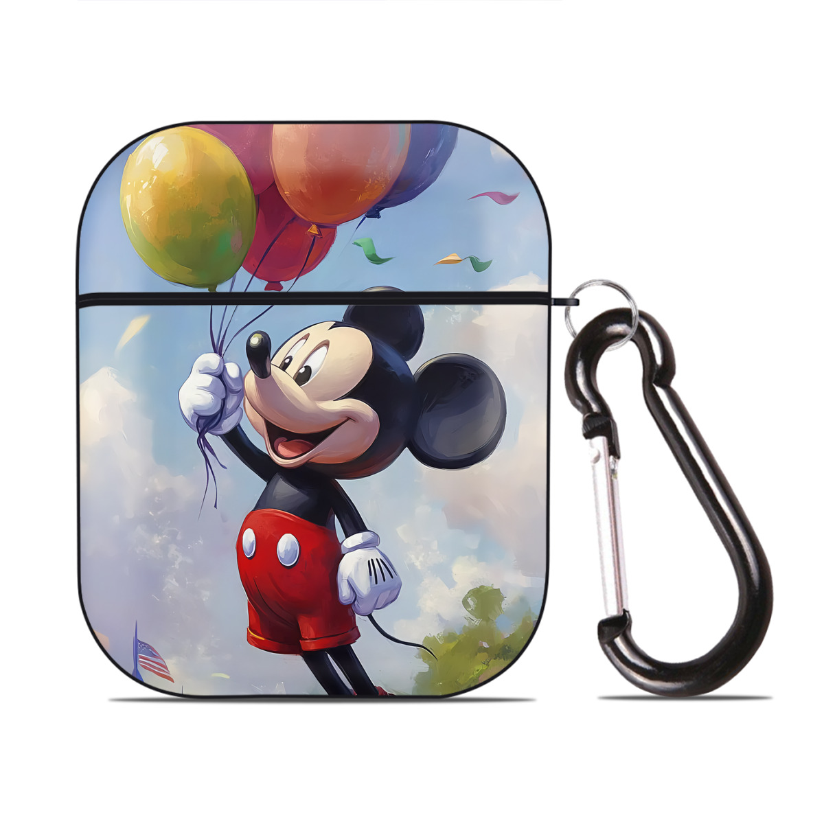 （画像用） ミッキーマウス Mickey Mouse AirPods 第2世代保護ケース ハードシェル ブラック 耐衝撃・防指紋・カラビナ付き