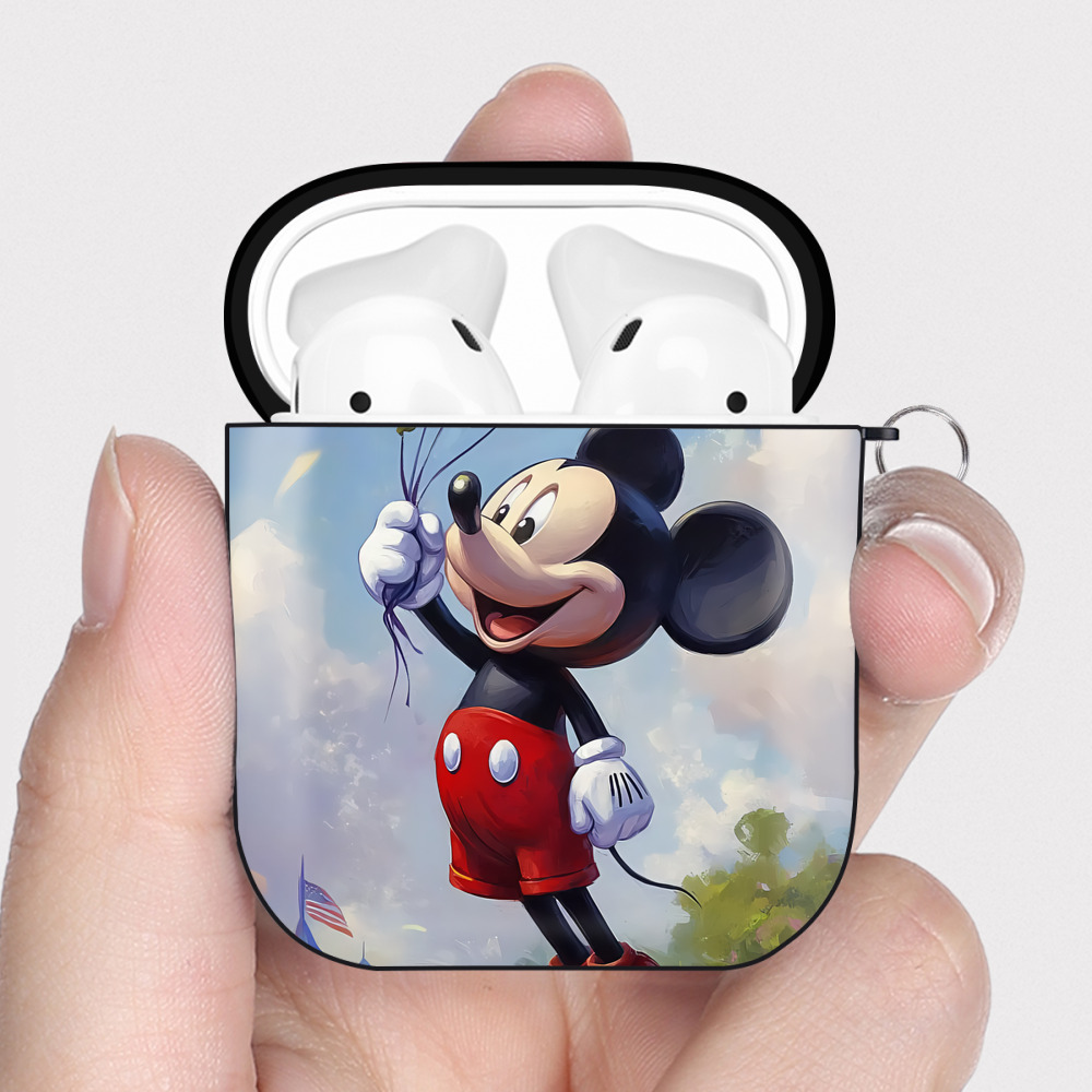 （画像用） ミッキーマウス Mickey Mouse AirPods 第2世代保護ケース ハードシェル ブラック 耐衝撃・防指紋・カラビナ付き